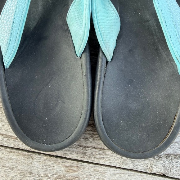 OluKai Ohana Women Black Mineral Blue Water Resistant Flip Flop Sandals Size 9 - Picture 4 of 9